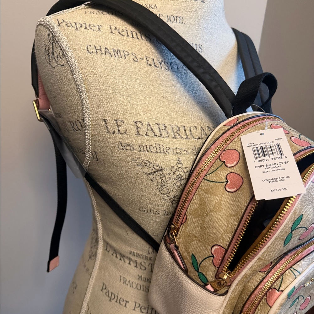 Coach Light Khaki Mini Backpack with Pink Cherry Print - Picture 3 of 3